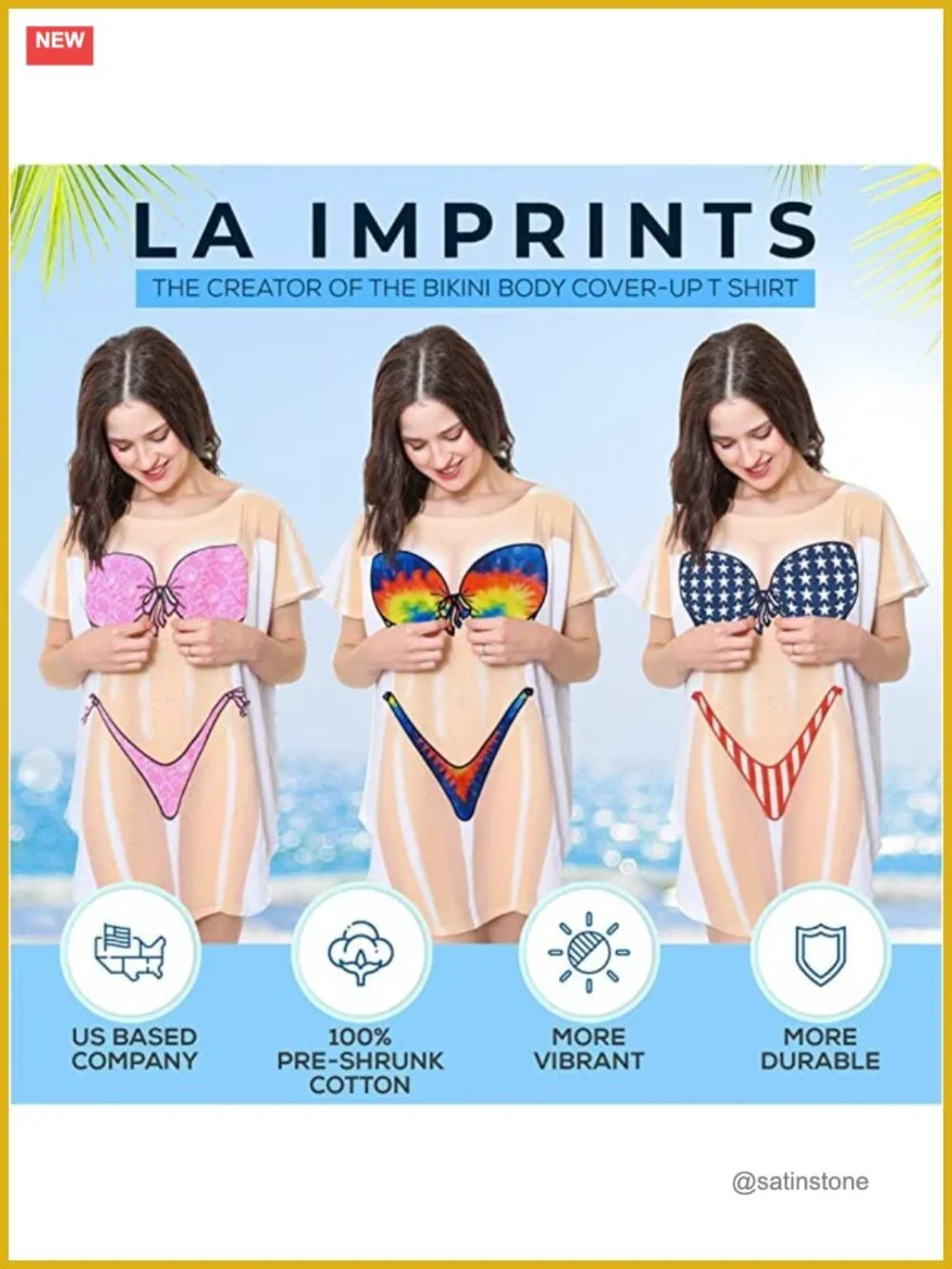 Funny Bikini Print Swim Cover Up T-shirt Dress Oversized Fit